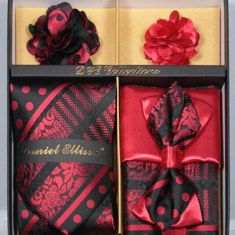 Daniel Ellissa Black Red Bow & Neck Tie 6 Set - Picture 1 of 6